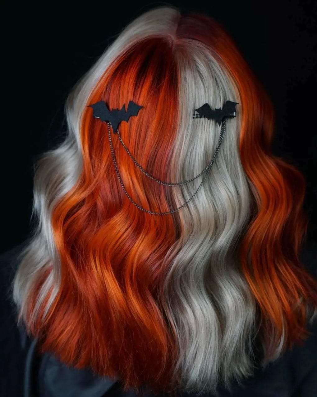 Autumnal fiery gradient from platinum blonde to orange and red waves.