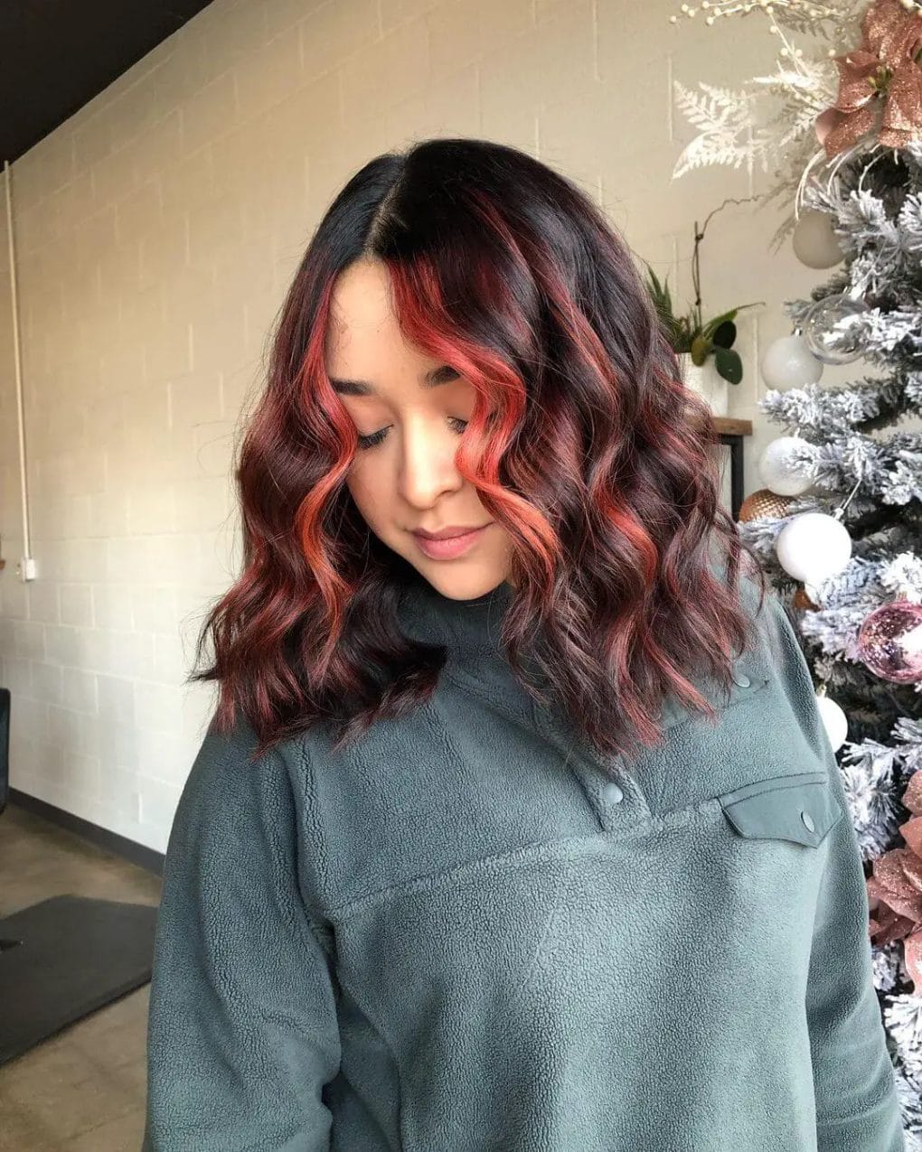Layered cut with fiery waves for thick hair.