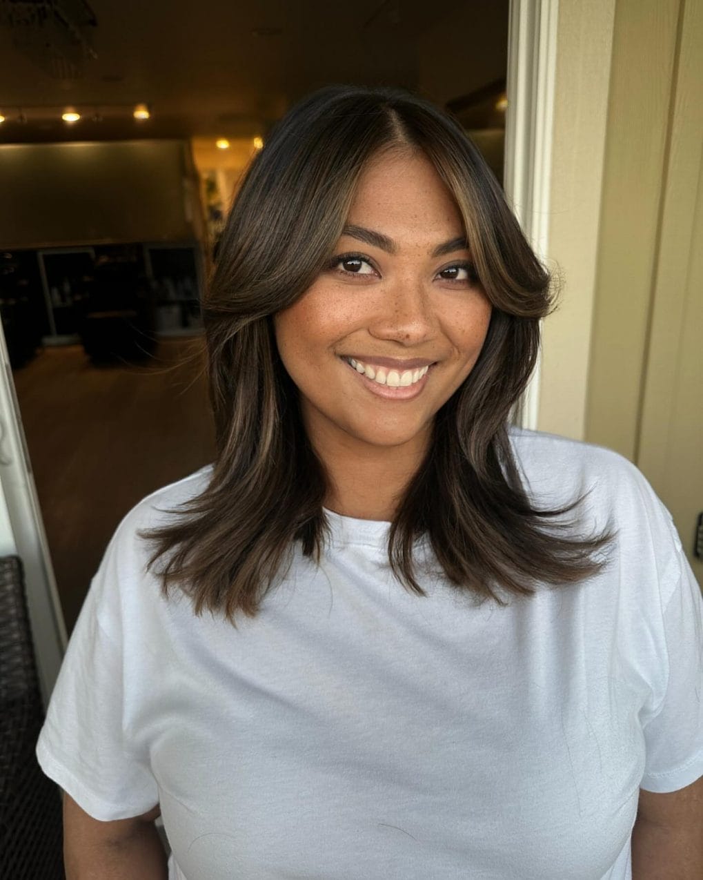 Shoulder-length bob with sun-kissed balayage