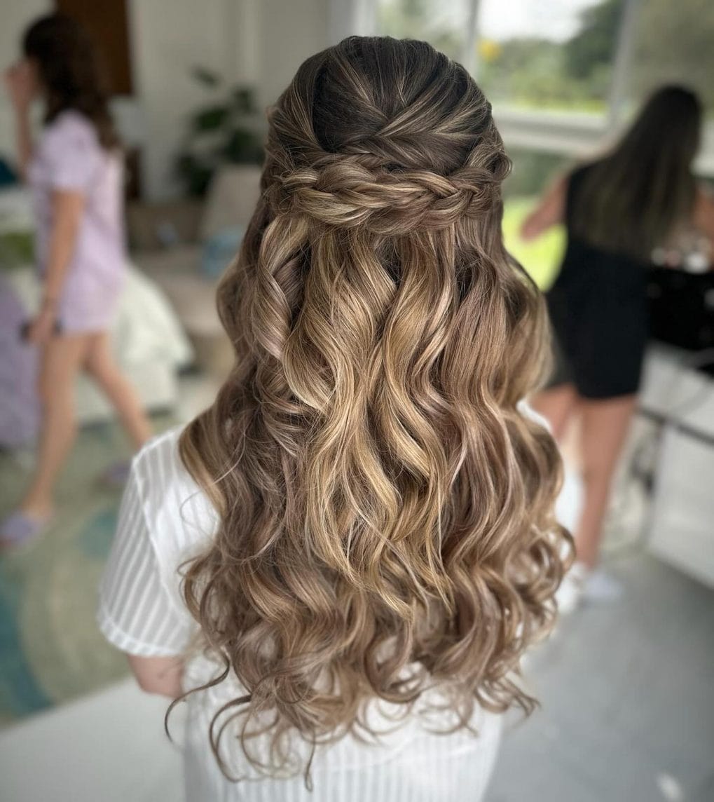 Bohemian balayage waves with a tight braid across the back