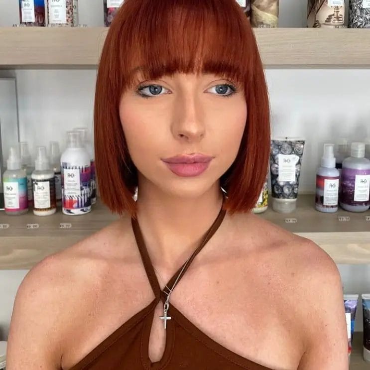 Bold copper French bob with perfect fringe