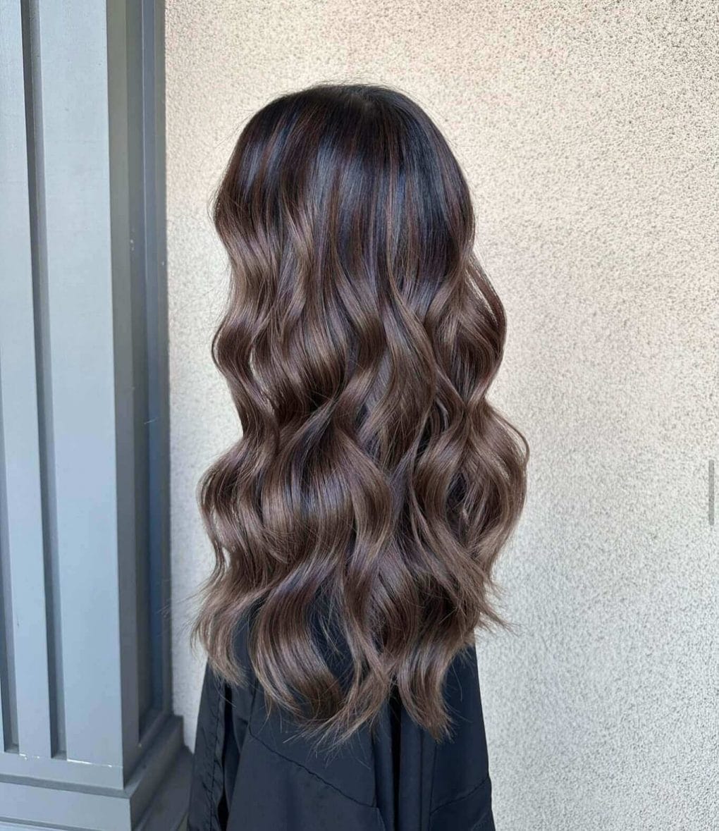 Deep chestnut waves with lighter mocha tips