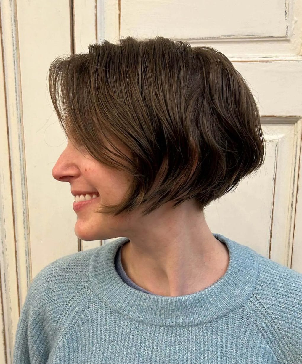 Chocolate brown French bob with tousled texture