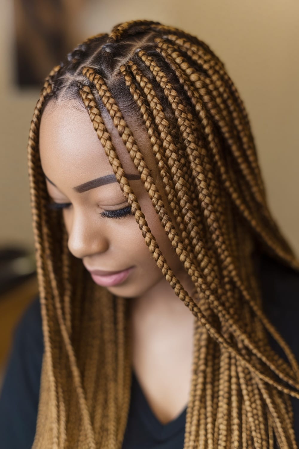 A close-up of a person with classic micro braids, showcasing the intricate style.