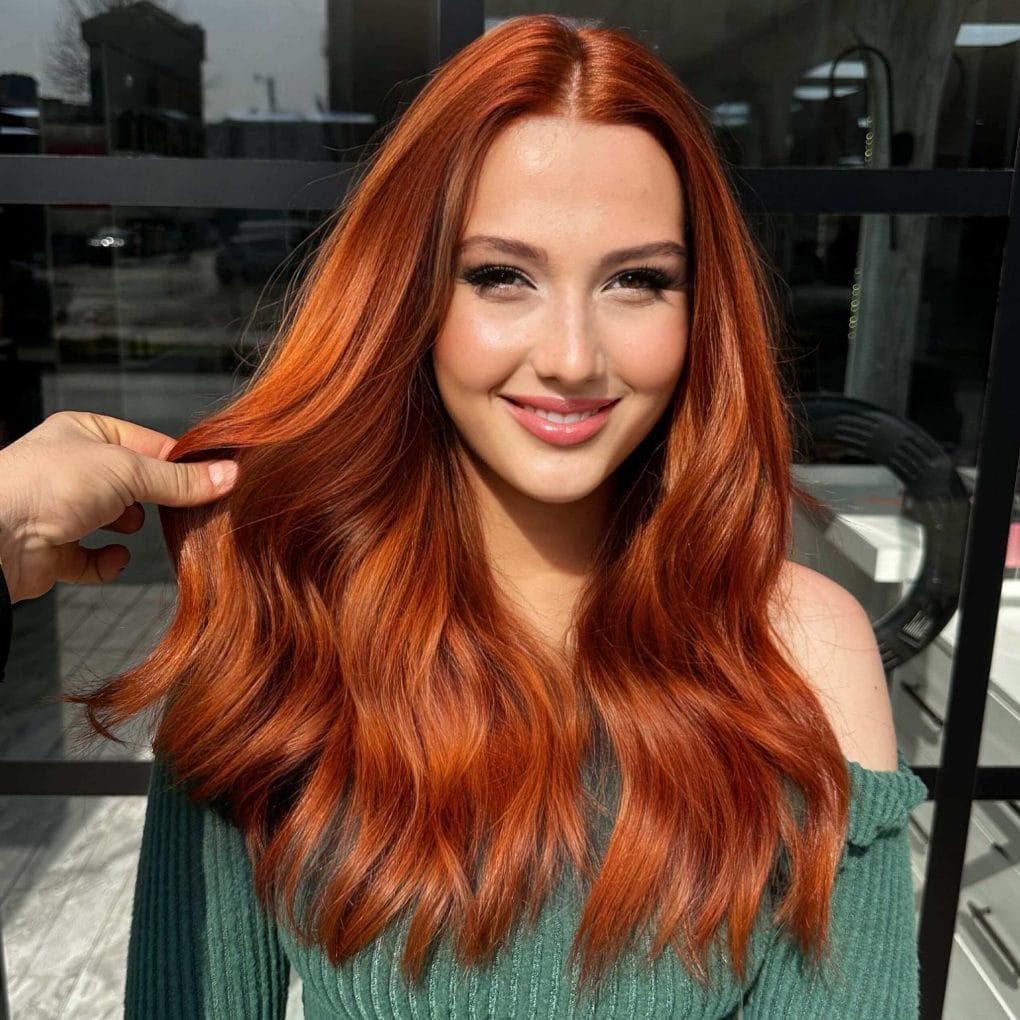 Long style with bold copper tones and voluminous waves