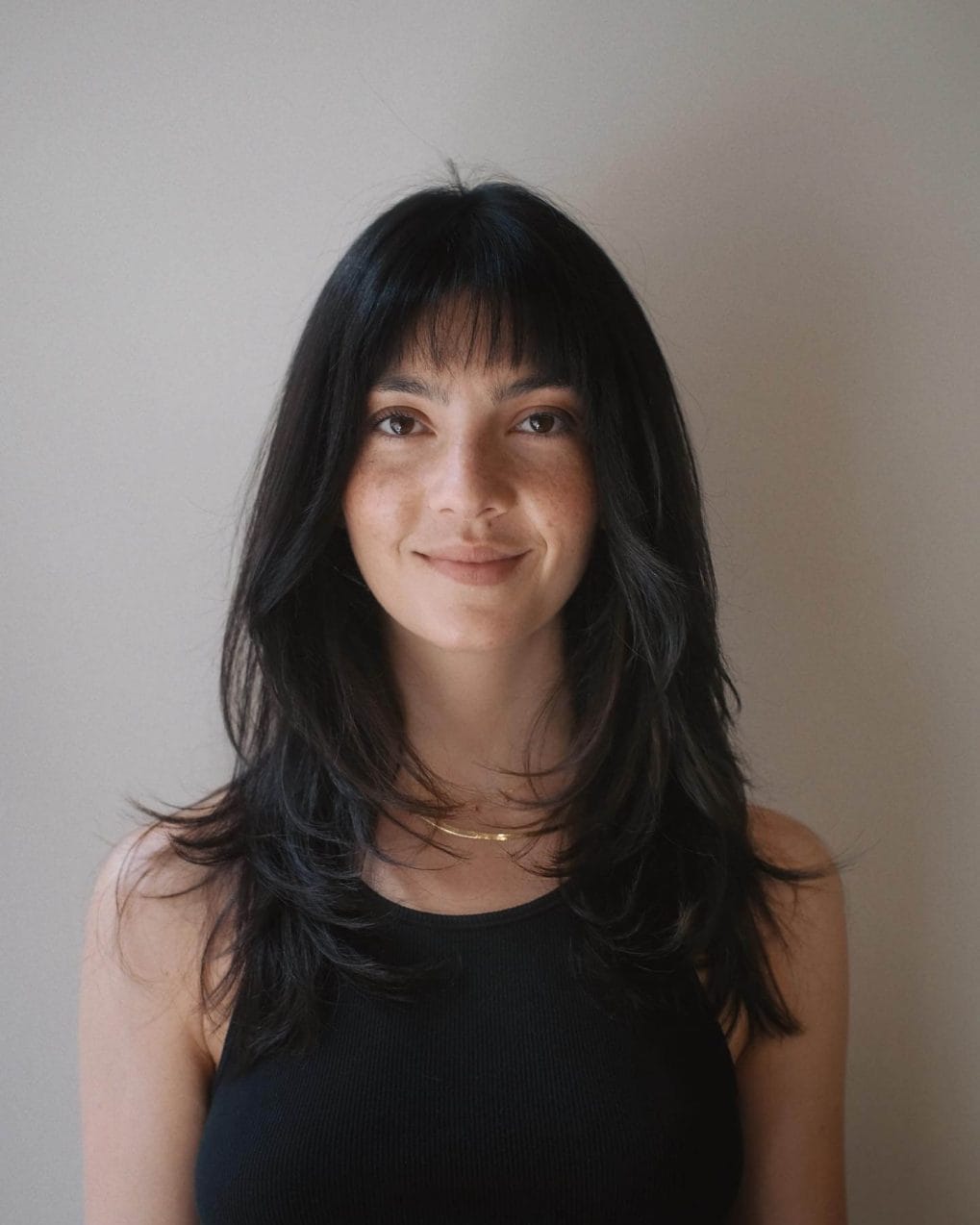 Long flowing layers with see-through bangs