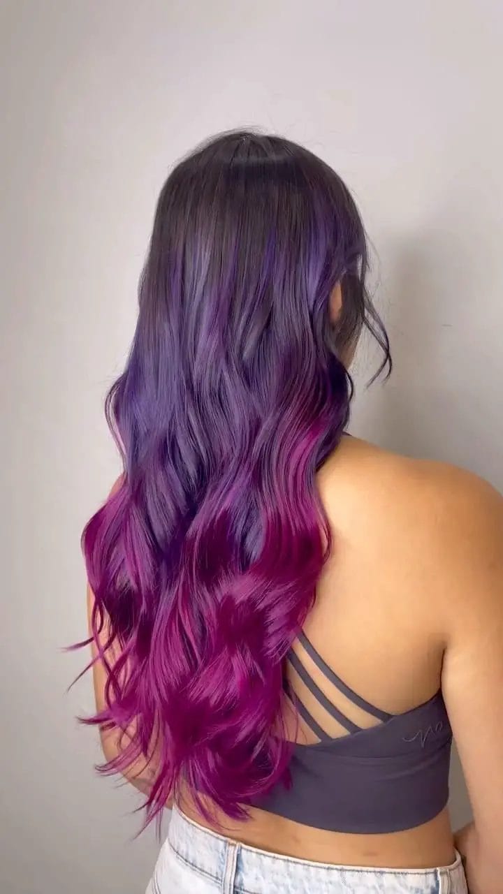 Deep violet to magenta long wavy drama for summer events