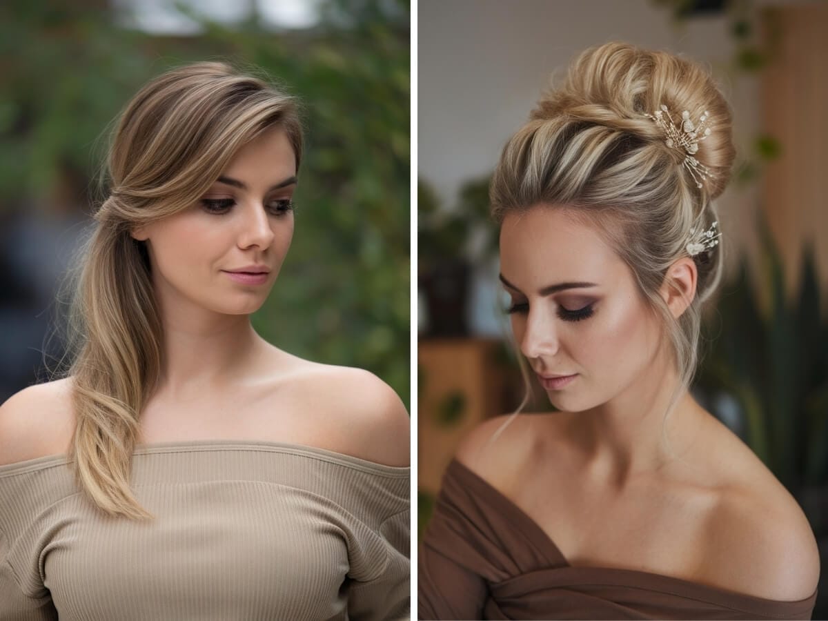 best hairstyles for off the shoulder prom dresses