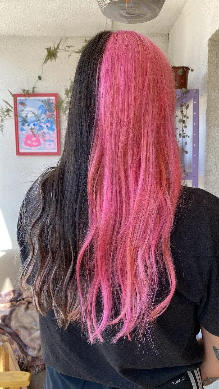 Rocker-chic half black half pink straight layers