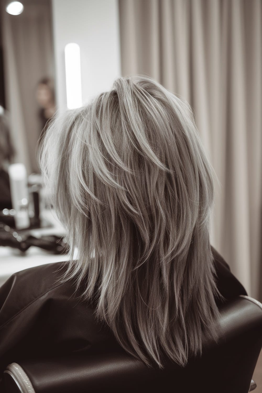 A long shag haircut with layered hair, showcasing a relaxed and stylish look.