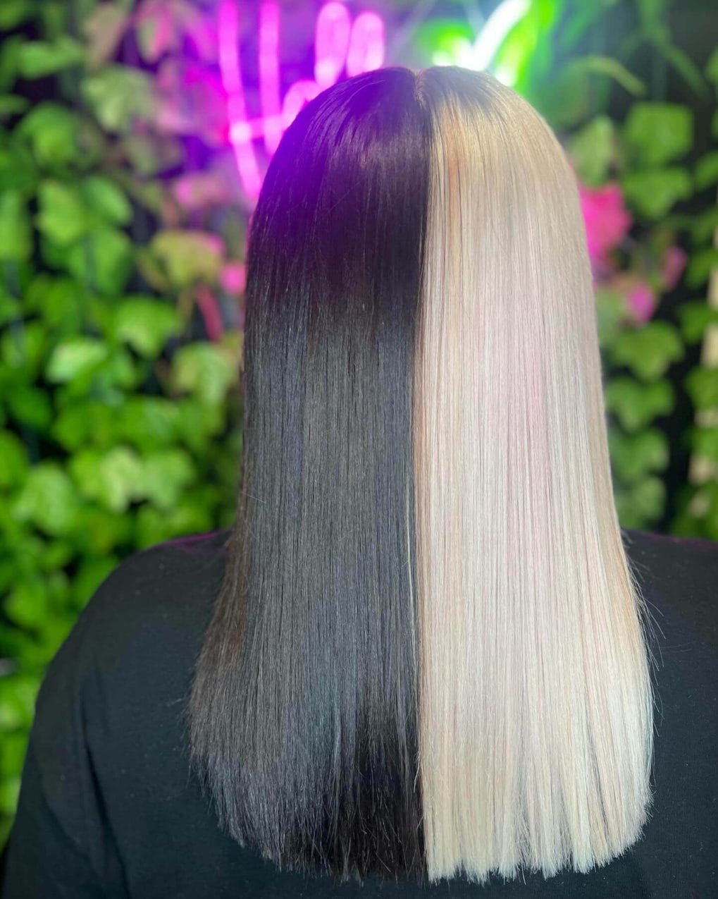Bold platinum and natural color split in sleek style