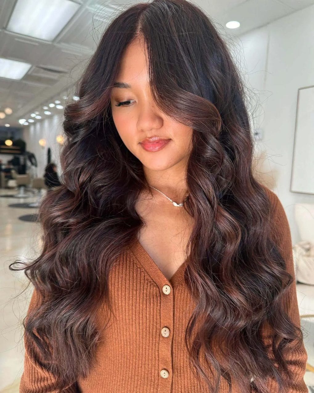 Playful, bouncy copper brown waves
