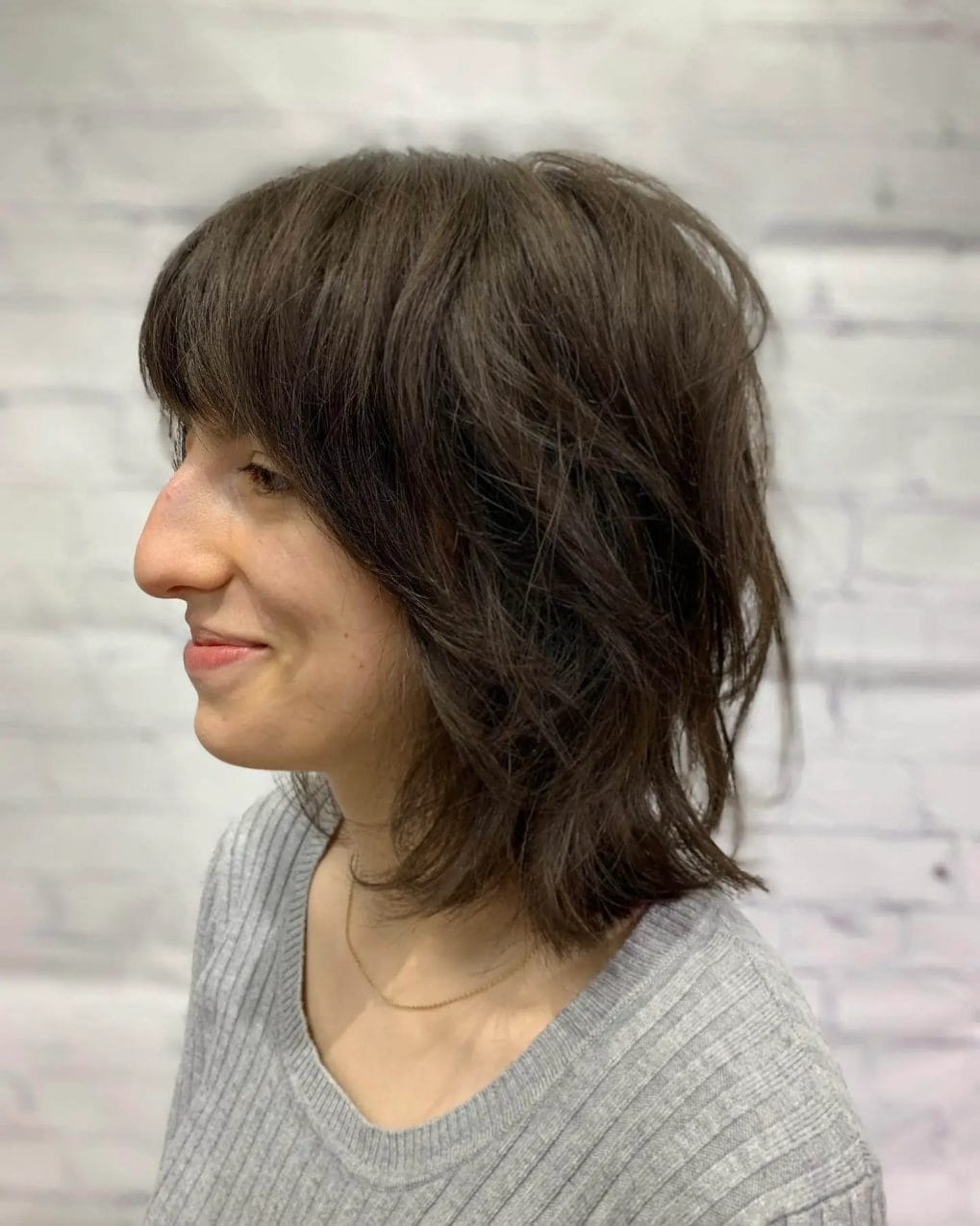 Playful textured octopus cut with choppy layers in rich mocha.