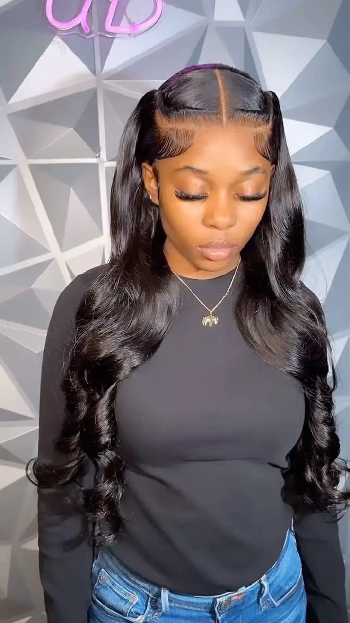 Sleek to wavy hair transition with feminine front