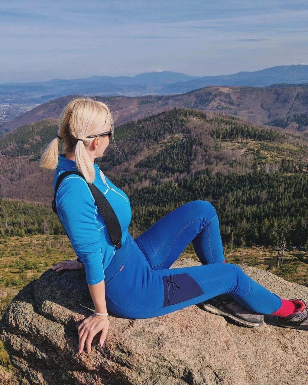 Sleek, efficient blonde pigtails for a day on the trail