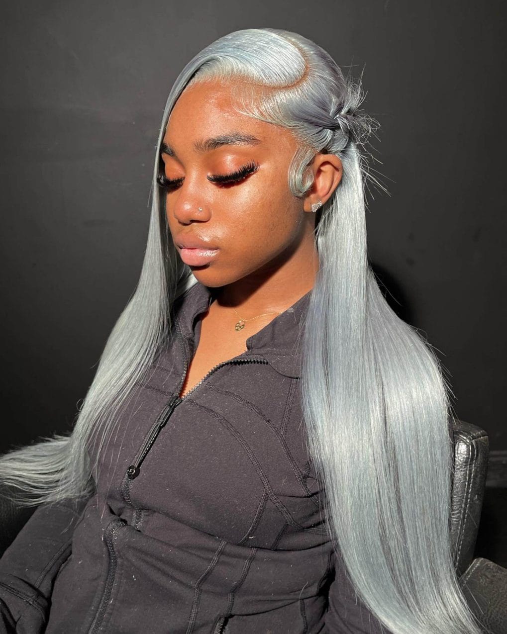 Futuristic Silver Braid with Swooping Bangs