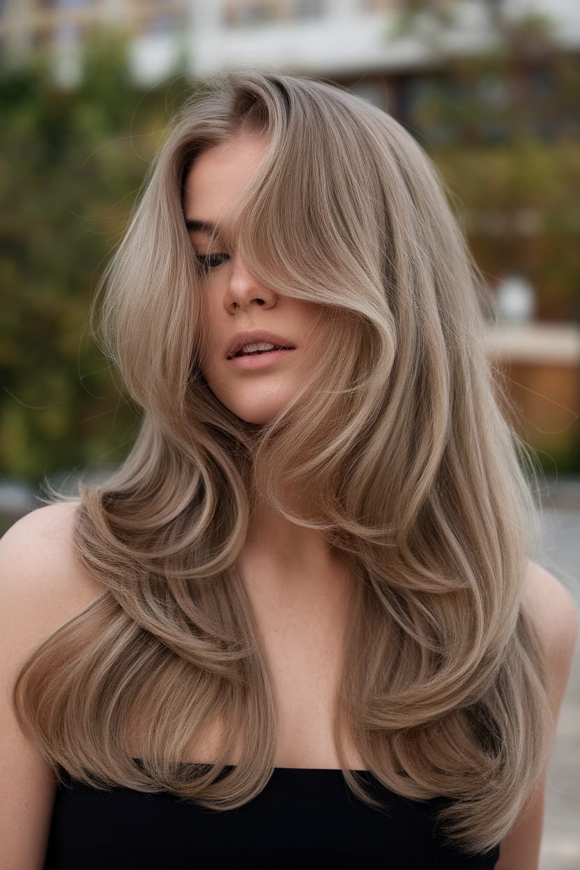 A woman with soft, wavy hair framing her round face