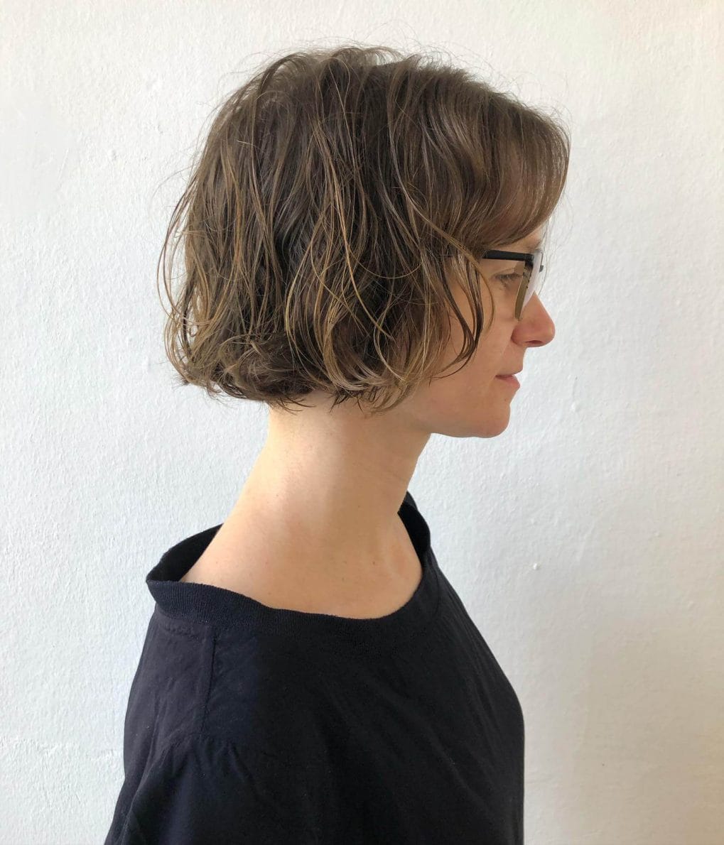 Beautifully tousled layered bob with soft gentle waves.