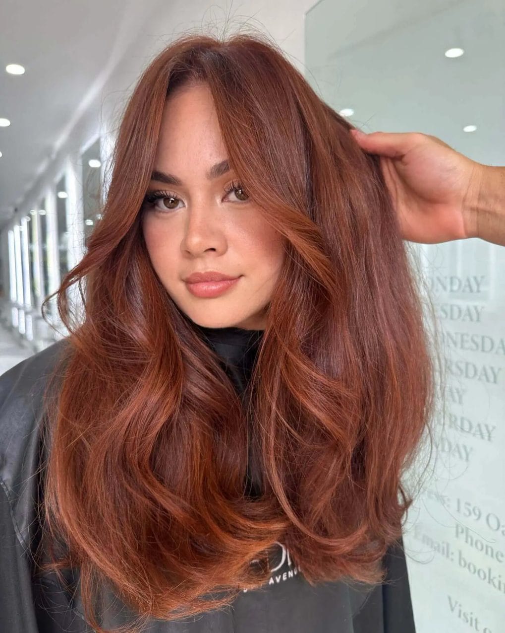 Warm golden copper waves with luminous long layers